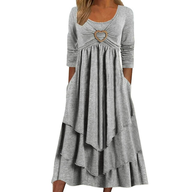 Kcodviy Robe Décontractée Ample pour Femme, Robes Décontractées pour Préadolescente, Robe à Manches Longues pour Femme, Robe d'Été pour Femme, Robe Décontractée à Col Rond, Ample et Fluide, Robe Maxi Sans Manches, Robes Froncées