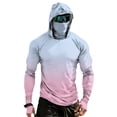 thumbnail image 3 of Men's Long Sleeve Sun Shirt with Hood and Mask, Ombre Color Block Design UPF 50+ Rash Guard, Lightweight Athletic Top Light pink S, 3 of 9