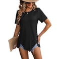 thumbnail image 2 of Avamo Dames Tops Asymétrique Ourlet Chemisier Col Rond T-Shirt Soft Tee Work Tunique Noir M, 2 of 4