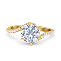 Yellow Tone, Simulated Cubic Zirconia Size-9 Art Deco Wedding Bridal Engagement Ring 925 Sterling Silver