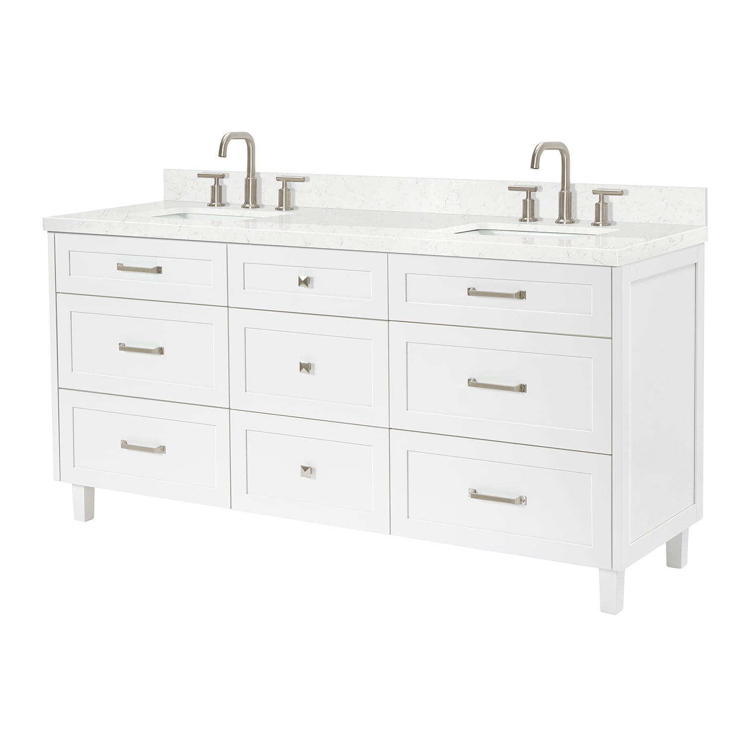 ARIEL Monroe 72 Inch Double Rectangle Sink Bathroom Vanity With Carrara White Quartz Countertop 1.5 Inch Edge In White