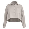thumbnail image 4 of Autumn Fashion Losse Solid Color Short Top For Women Women Button down Shirt And Blouse Button up Linen Shirt Women Womens Blouse Button down Rayon Tops for Women Girls Three Quarter Sleeve Shirt, 4 of 4