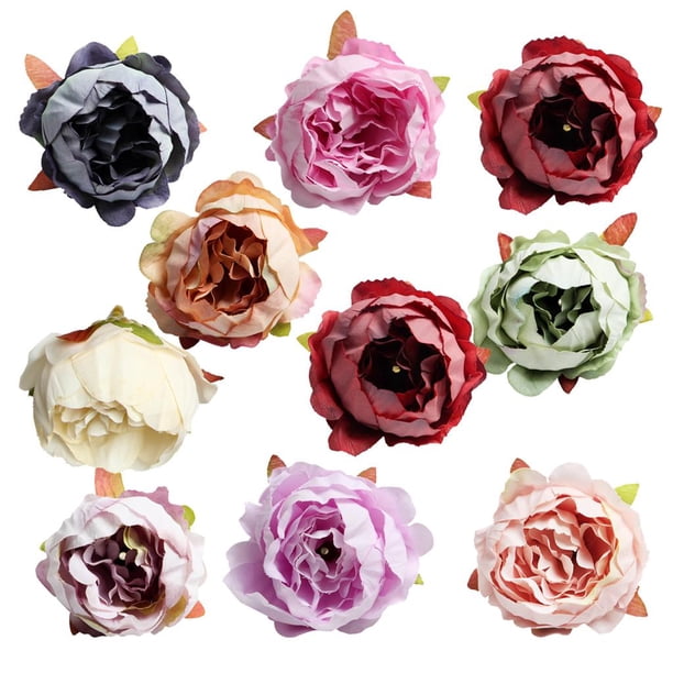 10 cabezas de rosas y peonías artificiales de seda para decoración de bodas y fiestas. Mezclado