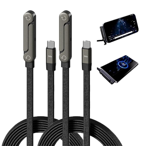 240W Invisible Stand Charging Cable, 2-in-1 Adjustable Phone Holder with 90° Angled USB-C Cord, 5ft Fast Charge Cable, Smartphones, Tablets(1 Pcs)
