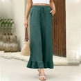 thumbnail image 4 of Stephy Womens Wide Leg Pants Drawstring Elastic High Waisted Ruffle Hem Palazzo Pants with Pockets, Green, XXL, 4 of 9