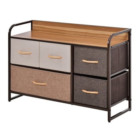 5-Bin Dresser Storage Tower Fabric Drawers Chest Organizer with Metal Frame - Bedroom Living Room Multicoloured