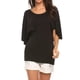 thumbnail image 2 of Camiseta de mujer con volantes, cuello redondo, manga corta, blusa informal, top, negro, S Methold AP001341-01, 2 of 7