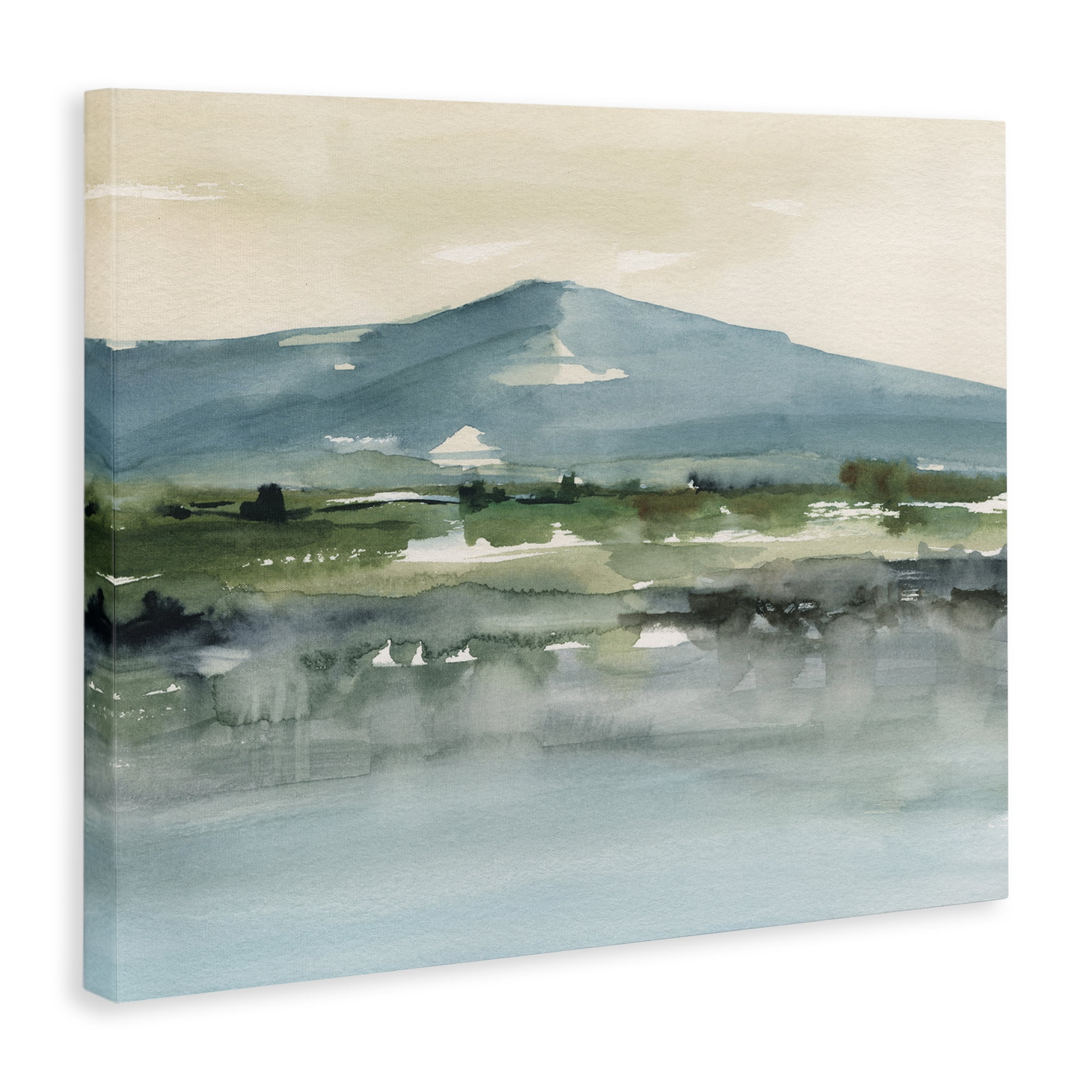 Stupell Industries Blue Mountain Watercolor Landscape & Nature Painting Wrapped Canvas Art Print Wall Art, 48 x 36