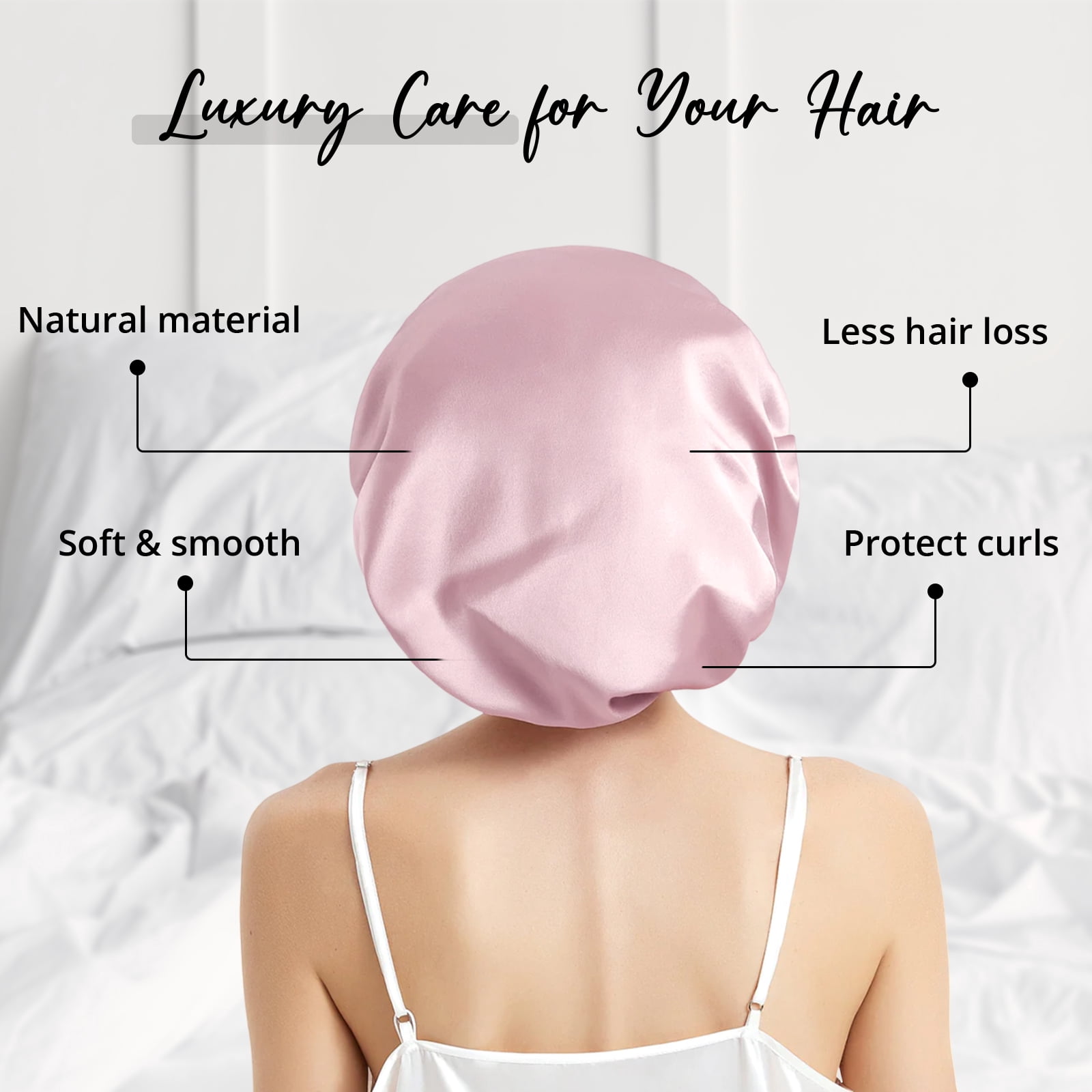 WIGI 100% Mulberry Silk Bonnet with Scrunchie Gift for Women, Silk Bonnet for Sleeping, Shower Cap Hair Bonnet, Silk Hair Wrap for Hair Care (100% Mulberry Silk (Round design), Pink)