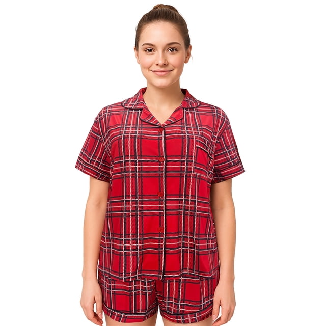 HITIME Pijama Navideña para Mujer de Seda de Leche Talla M, Conjunto de Short y Playera, Tela Ultra Suave y Transpirable, Comodidad de Lujo para Dormir o Lounge