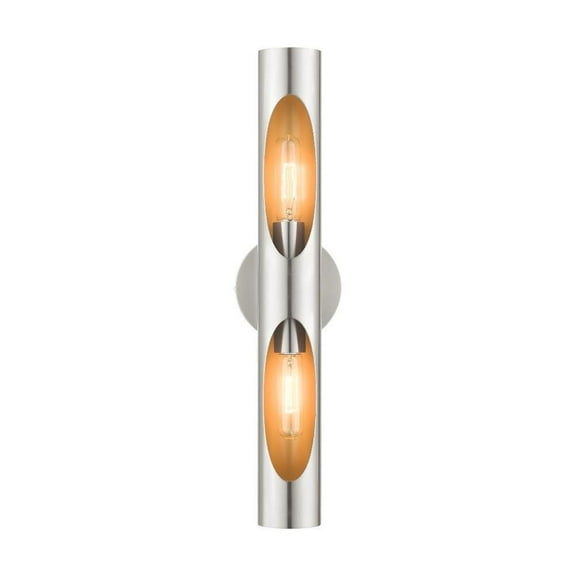 2 Light Contemporary Steel Ada Wall Sconce with Polished Chrome/Shiny White Shade-5.13 inches H By 22 inches W-Brushed Nickel Finish Bailey Street