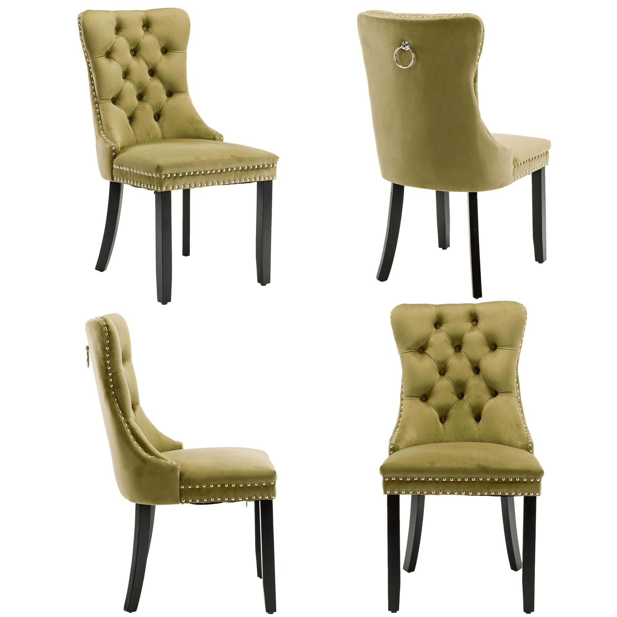 Dining Chairs Set of 2, Upholstered High-End Tufted Dining Room Chair with Back Ring and Nailhead Trim, Modern Velvet Kitchen Chairs with Solid Wood Legs for Kitchen, Home,Olive-Green