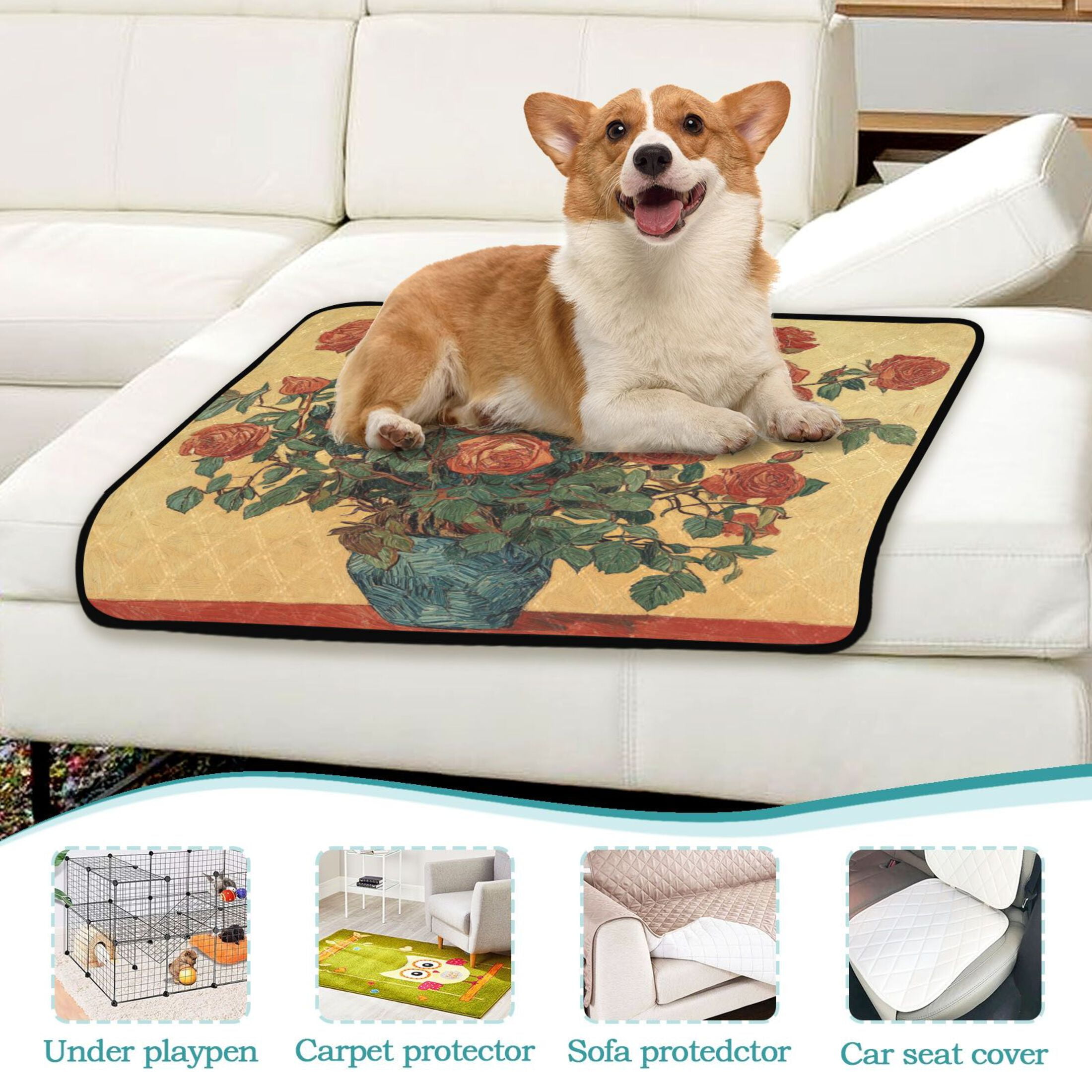 Qxltty Oil Painting Patterns for Red Rose Pots Cat litter Pads Pet Set of 2 Diaper Mats Center Anti-leakage Layer Absorbent Soft and Comfortable