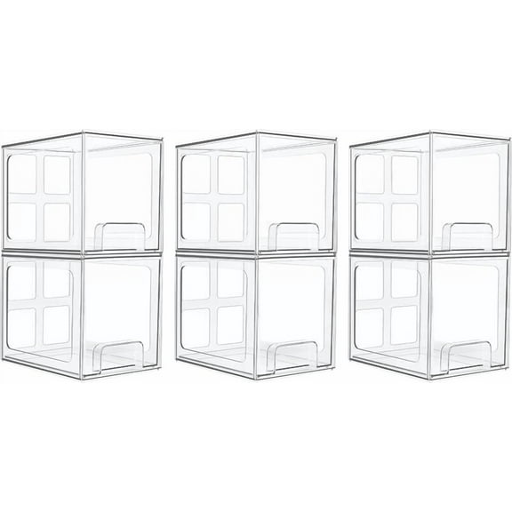 pack Stackable Storage Drawers, 6.6''Tall Acrylic Bathroom Makeup Organizers,Clear Plastic Drawers For Vanity, Undersink, Kitchen Cabinet,Pantry Organization and Storage