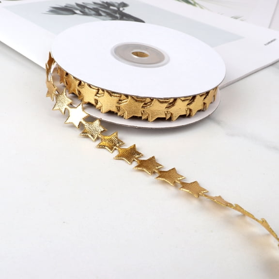 WEUVEB 1 Roll Wrapping Ribbon for Presents Golden Star Shape Soft and Smooth Decorative Birthday Baby Shower Parties