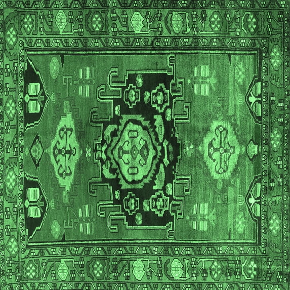 Ahgly Company Indoor Square Persian Emerald Green Traditional Area Rugs, 7' Square