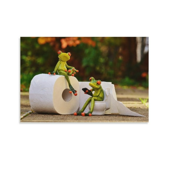 Frogs Toilet Meeting Poster Decorative Painting Canvas Wall Art Living Room Posters Bedroom Painting,Unframe-style,08x12inch(20x30cm)