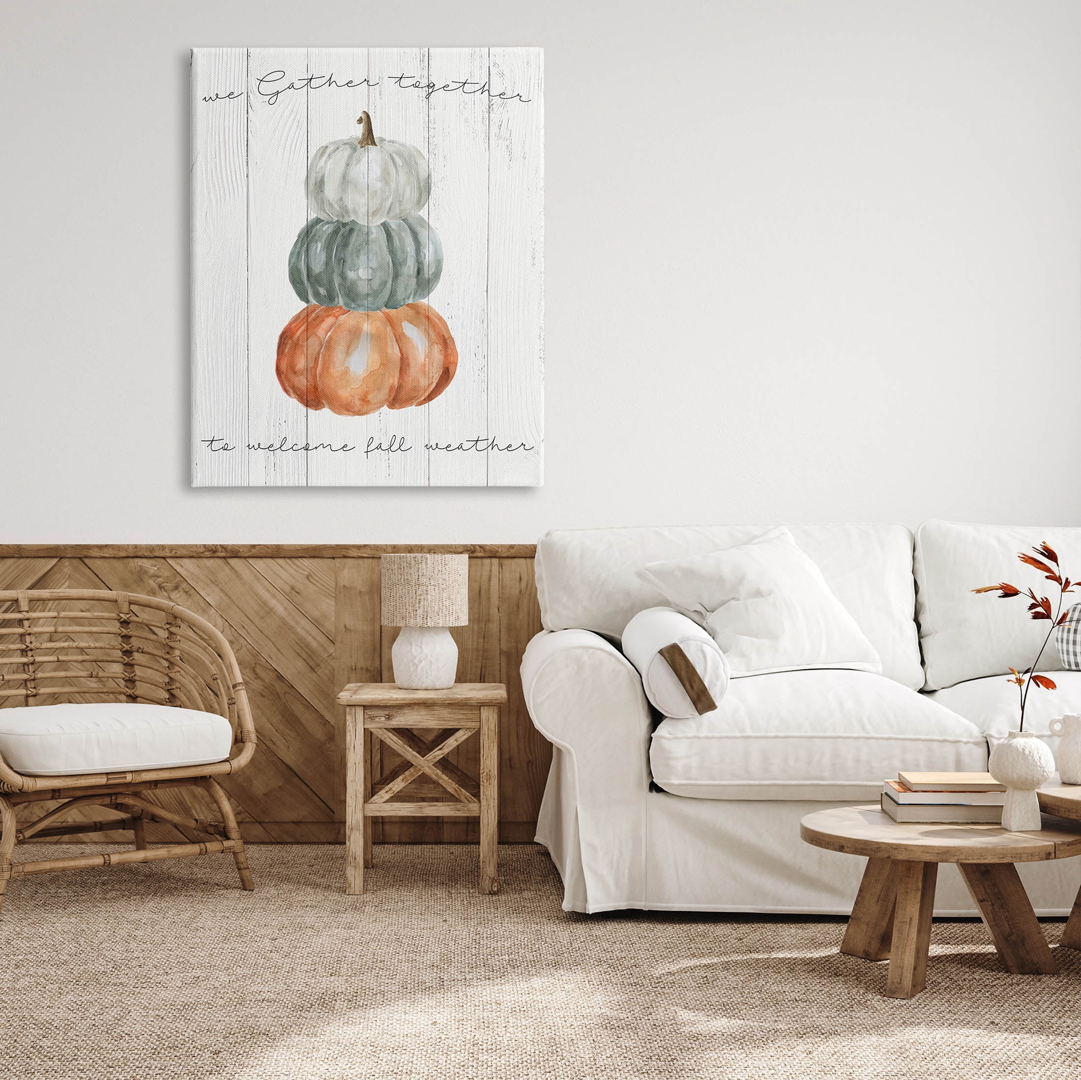 Stupell Industries Gather Together Fall Weather Pumpkins Graphic Art Gallery Wrapped Canvas Print Wall Art, Design by Livi Finn