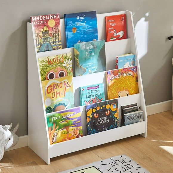 SoBuy KMB32-W, Children Kids Bookcase Book Shelf Storage Shelf Rack Organizer Holder with 4 Shelves