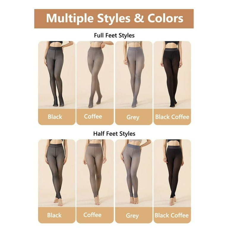 Sexy High Waist Plus Size Skin Colored Fleece Lined Tights Thermal  Stockings Warm Pantyhose Fake Translucent Leggings 300G L(40-70KG)  COFFEE-HALF FEET