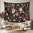 thumbnail image 2 of Watercolor Flowers Tapestry for Bedroom Wall Hanging Tapestry, Farmhouse Floral Vintage Black Ceiling Backdrop Tapestries Poster Blanket Wall Decor for Teens Room Living Room Dorm 39" x 59", 2 of 8