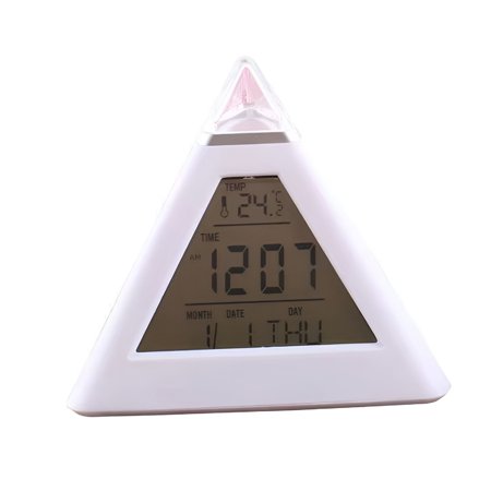 DESIGNICE 2026 New Digital Led Alarm Clock 7 Colors Changing Night Light Time Temperature Display Pyramid Shape Desk Clock Kids Bedroom for Kids' Rooms, Bedrooms, Study Desks, Nightstands, Dorms