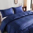 thumbnail image 5 of Ntbay 3-Pieces Twin Size Silky Satin Stripe Duvet Cover Set, Ultra Soft & Luxury Bedding Set with 1 Duvet Cover (No Comforter) & 2 Envelope Pillowcases (No Pillows), Navy Blue, 5 of 5