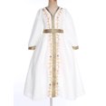 thumbnail image 3 of Jizyo Filles Abayas Musulmanes Robe Maxi une Pièce Manches Longues Robe de Prière Islamique Robe Caftan Arabe Blanc&Or 110/4Y, 3 of 7