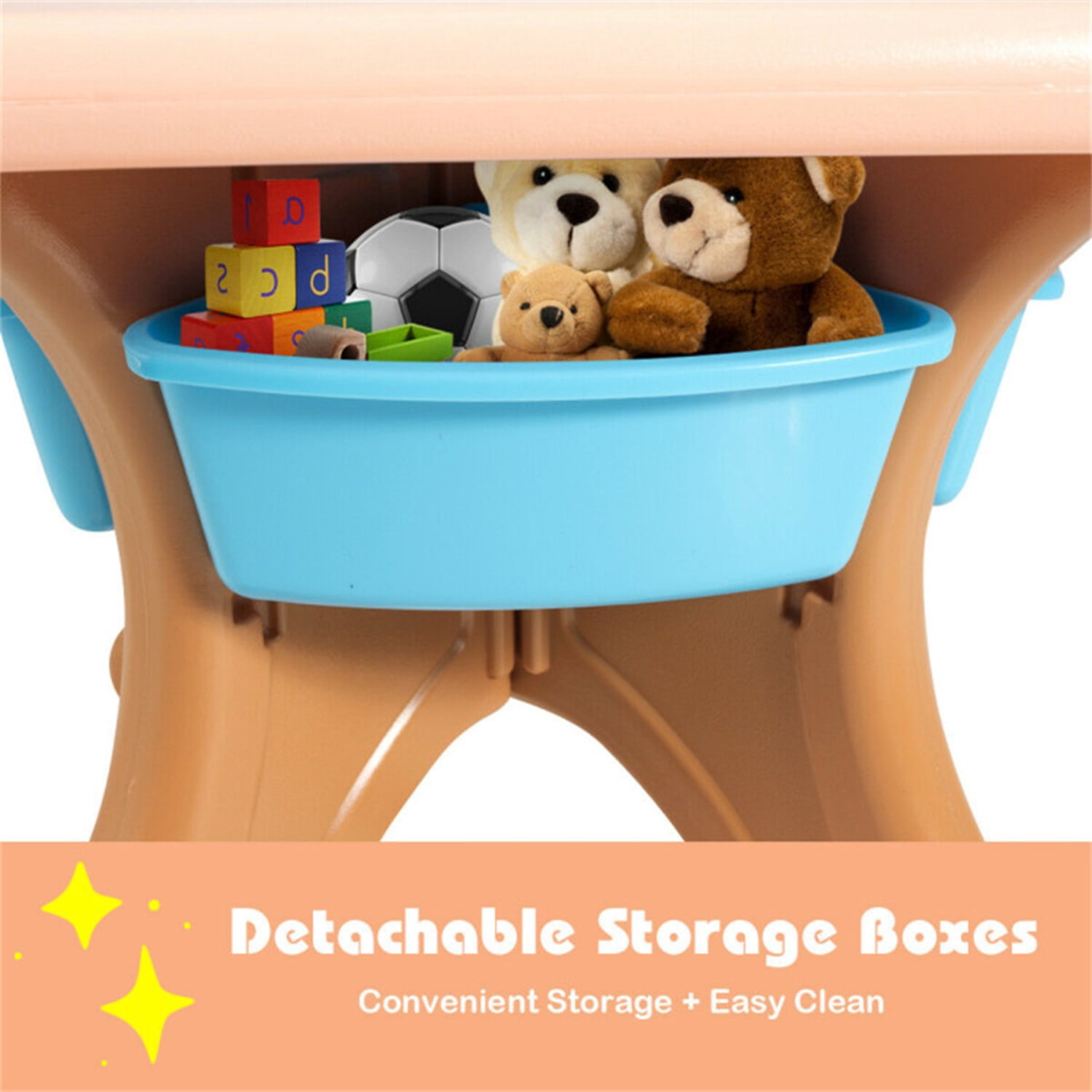Brown Kids Table and 2 Chairs Set with 4 Storage Boxes, Toddler Activity Table for Drawing Playing Eating, Children Furniture for Indoor Outdoor