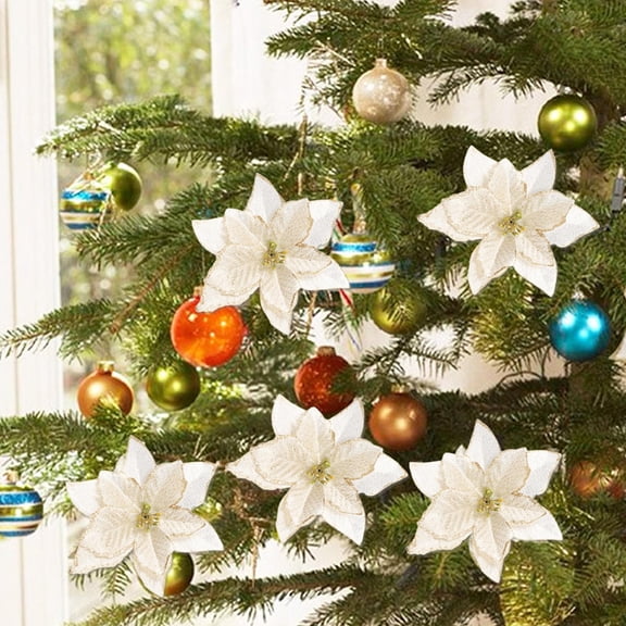 ifundom 24PCS Artificial Golden Glitter Christmas Flowers for Tree Decoration and Festive Home Decor Accents