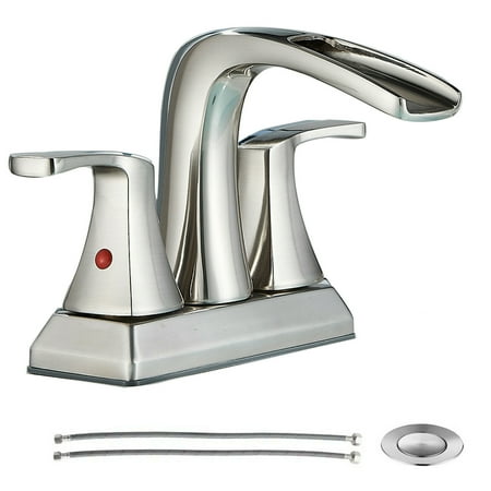 

YouLoveIt 2 Handles Waterfall Bathroom Faucet with Metal Pop-up Drain 2 Handle Bathroom Sink Faucet Lavatory Faucet with Pop-up Drain Bathroom Sink Faucets