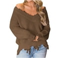 thumbnail image 2 of Amidoa Long Sleeve Sweaters for Women 2025 V-Neck Plus Size Brown Fringe Crochet Sweaters Cardigans for Women L, 2 of 6