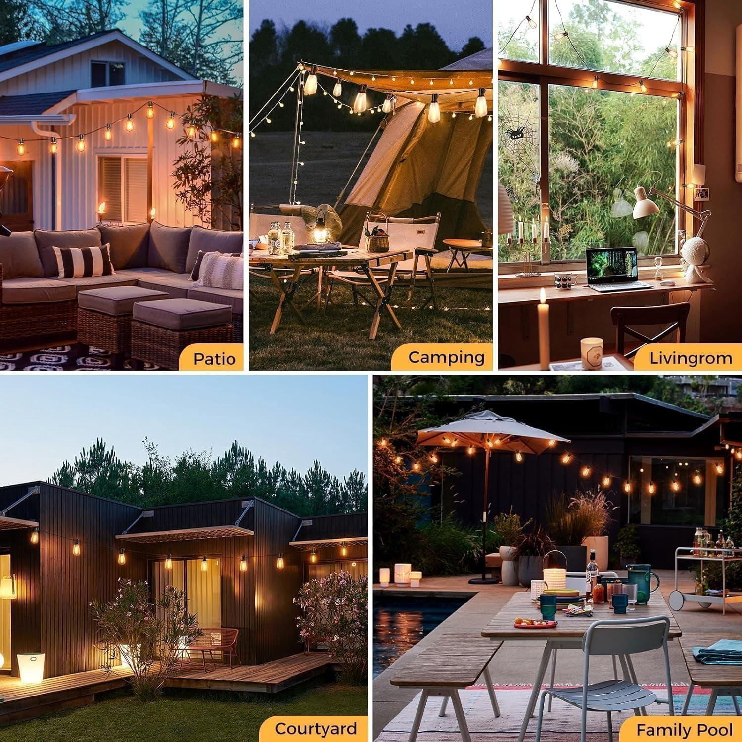 55FT LED Outdoor String Lights with Dimmer, Waterproof Patio Lights with ST38 Vintage Edison Bulbs, Warm White Outside Hanging Light with Timer for Yard Gazebo Party