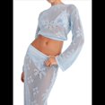 thumbnail image 3 of Conjunto de Dos Piezas de Crochet para Mujer: Top Corto de Larga con Nudo y Falda con Cordón. Azul S, 3 of 10