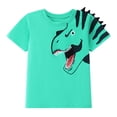 thumbnail image 3 of HILEELANG Toddler Dino Themed Cotton Short Sets - Green Dinosaur Tee with Plaid Shorts for 2-7Years(5T), 3 of 7