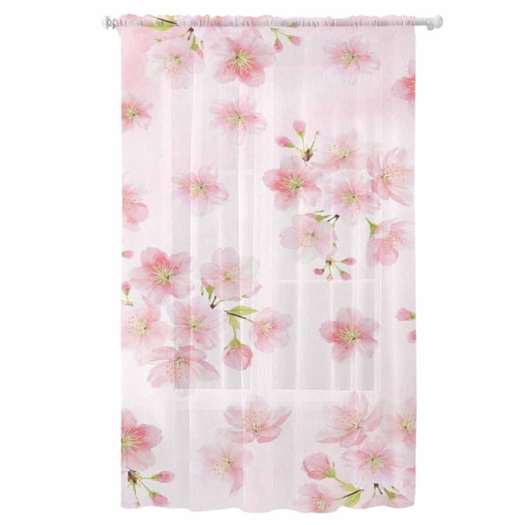 Sheer Curtains 108 Inches Long, Pink Floral Semi Sheer Curtains Light Filtering Window Treatment, Modern Farmhouse Aesthetic Shabby Chic Flower Privacy Voile Drapes for Living Room 52x108 Inch