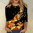 thumbnail image 2 of USOCUTE Womens 3/4 Sleeve Tops Cotton Floral Print Shirts Summer Crew Neck T Shirts 2024 Three Quarter Length Tees Wine 2XL, 2 of 5