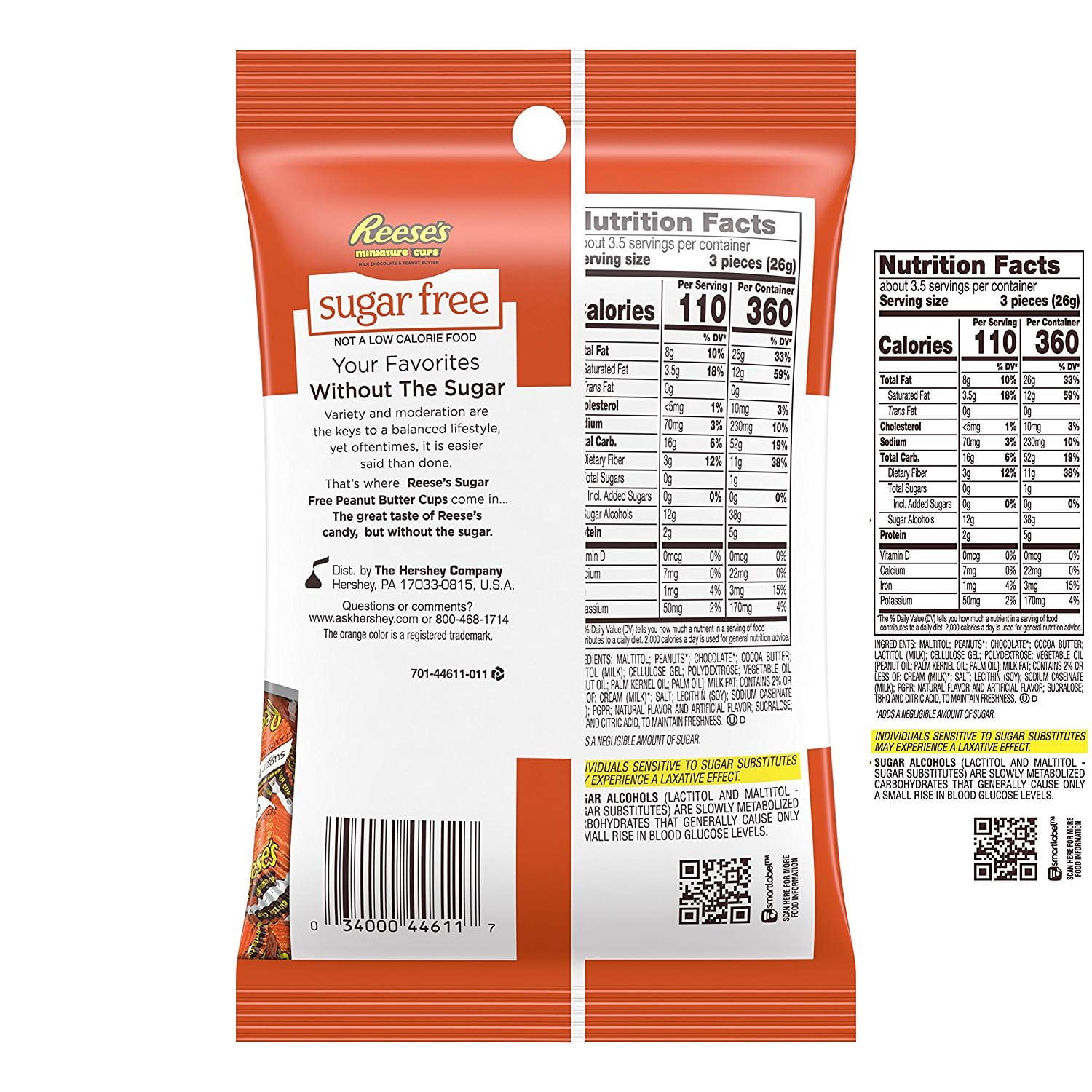 REESE'S Peanut Butter Cup Miniatures, Sugar-Free Milk Chocolate Peanut Butter Candy, Gluten Free, 3 Ounce Bag (Pack of 12)