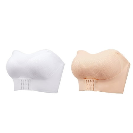 Yuzhih 2pc Strapless Bras Women y Bandeau Bra Front Closure Bralette Push up Seamless Wireless Tube Top Bras
