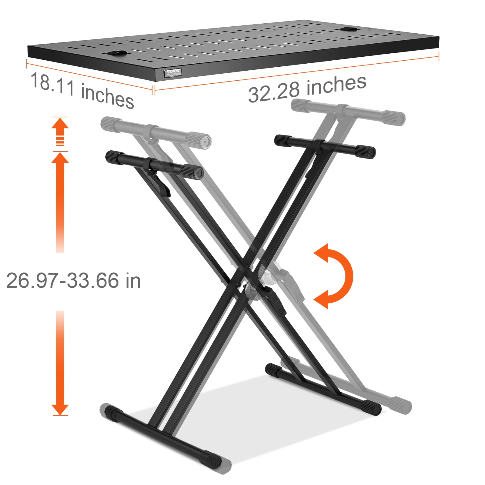 VEVOR DJ Table Stand, 32" x 20" Portable DJ Laptop and Controller Stand, Lightweight DJ Desk DJ Booth Adjustable Height DJ Stand,Foldable Double-X Braced Keyboard Stand & Tabletop,Audio Mixer Stand