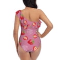 thumbnail image 5 of Pofeuu Cute Strawberry Print Women's One Piece Swimsuits One Shoulder Swimwear Asymmetric Ruffle Monokinis Bathing Suits-Medium, 5 of 6