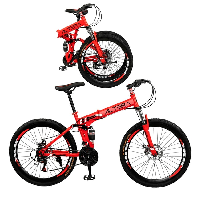 Bicicleta Altera MTB-01RD Plegable de Montaña Doble Suspension 21 Vel. R28 Rojo