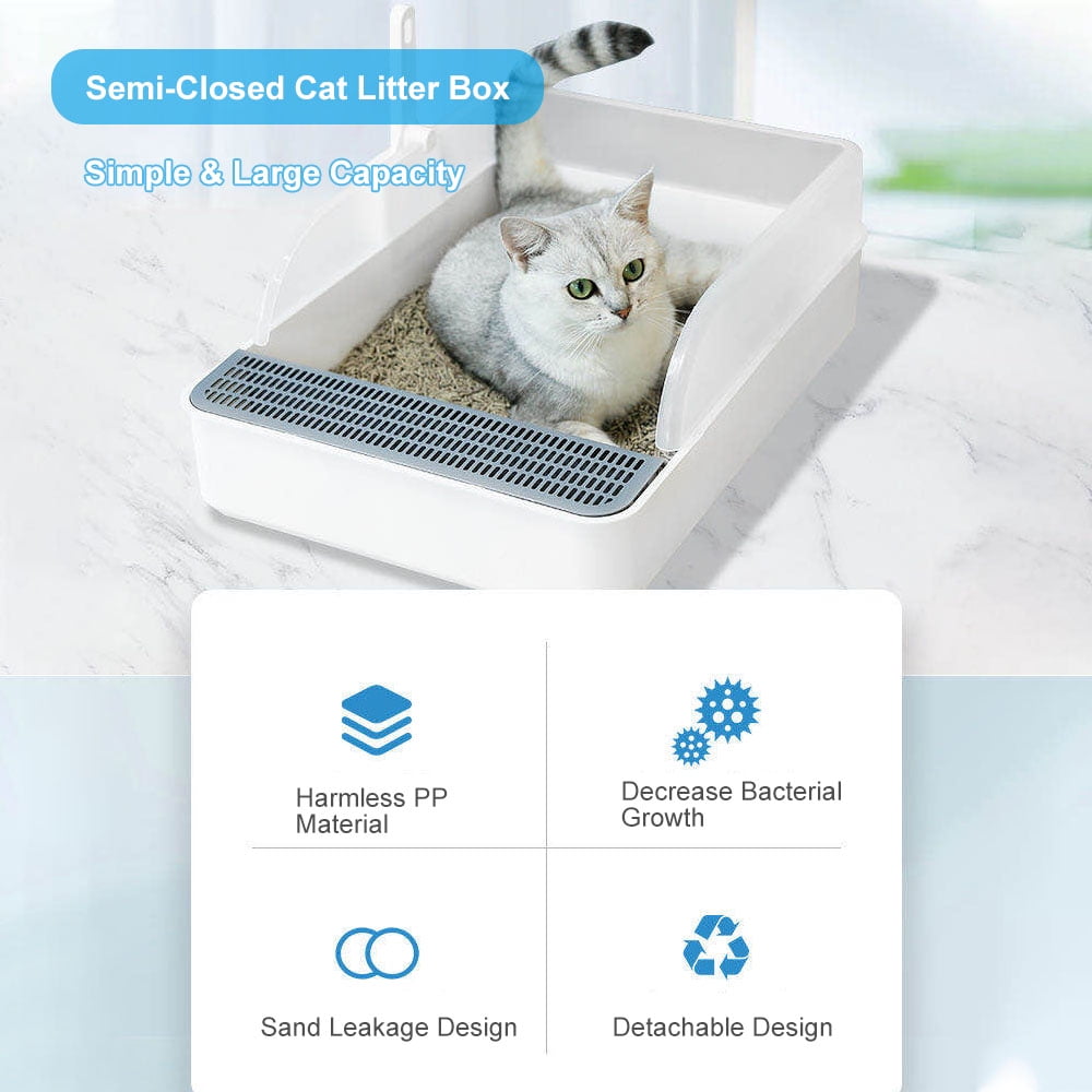 Litter Semi-Enclosed Cat Litter Box Detachable Anti- Non-Sticky Kitty Litter Tray Cat Toilet With Litter Scoop