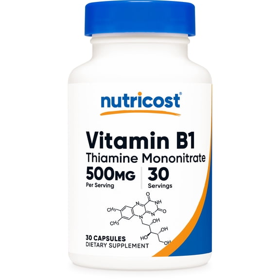Nutricost Vitamin B1(Thiamin) Capsules, 500 mg, 30 capsules, Supplements