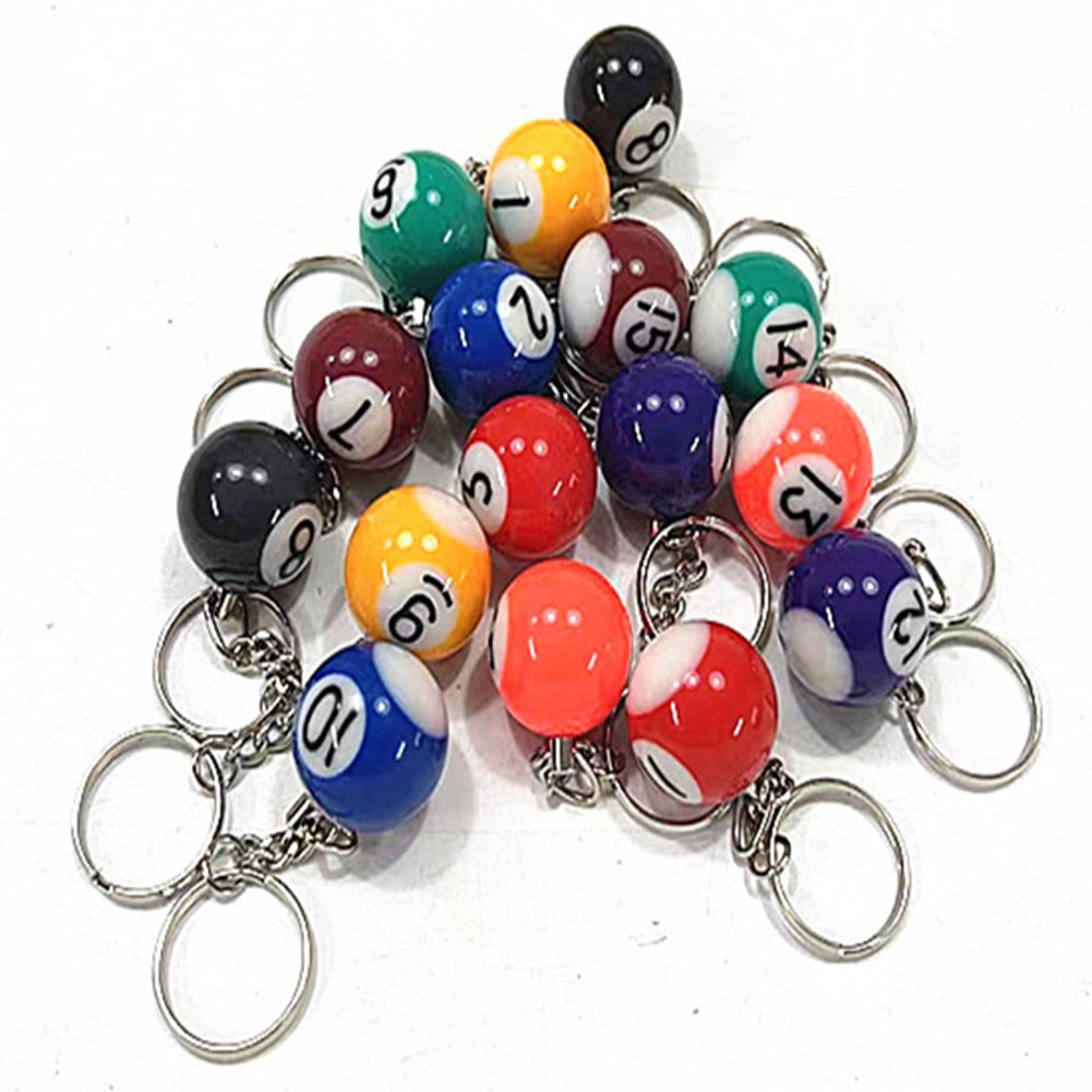16Pcs Billiards Ball Keyring Pool Player Gift Pool Ball Lucky Ball Charm Keychain Gift for Billiards Lover