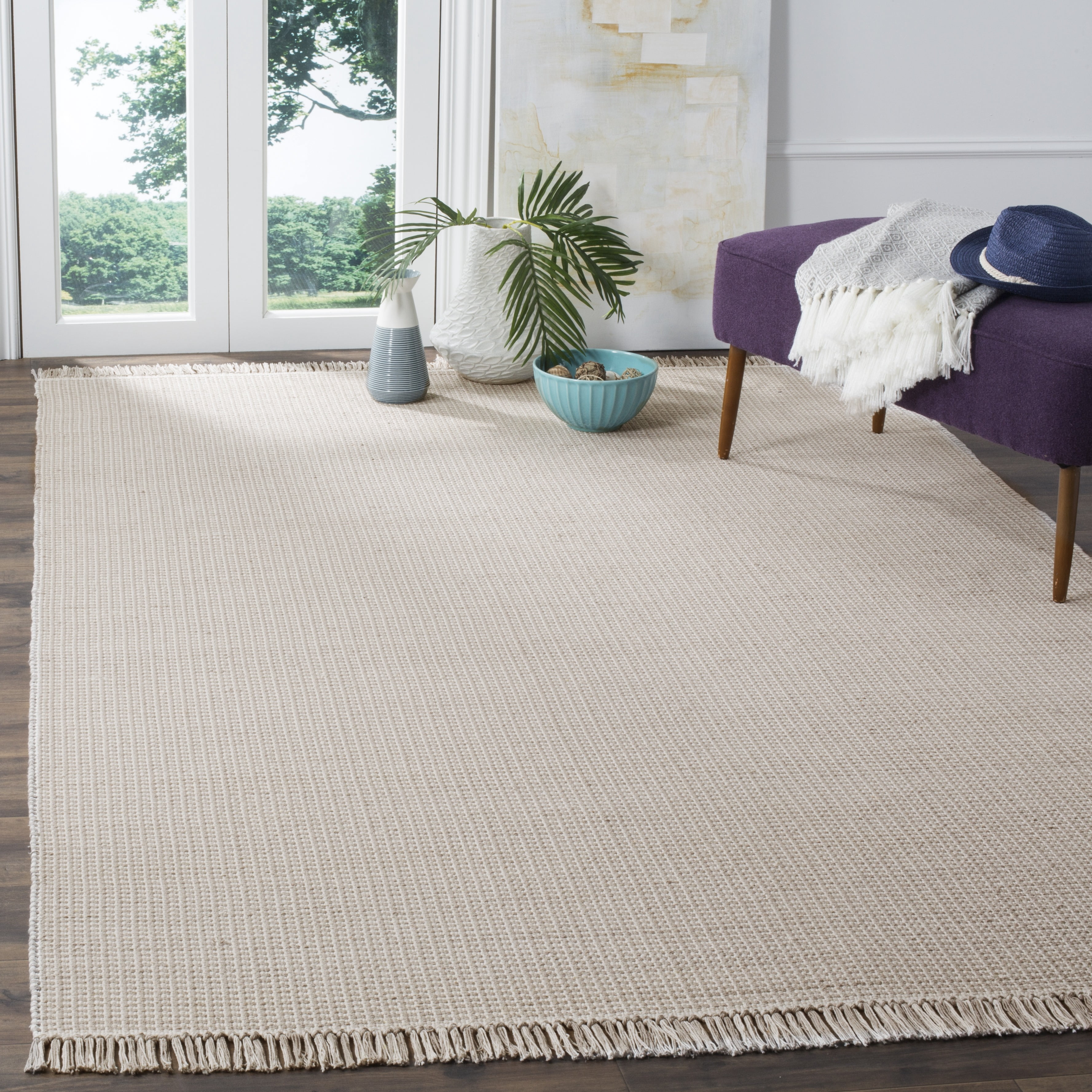 SAFAVIEH Montauk Patton Geometric Cotton Area Rug, Ivory/Grey, 8' x 8' Square