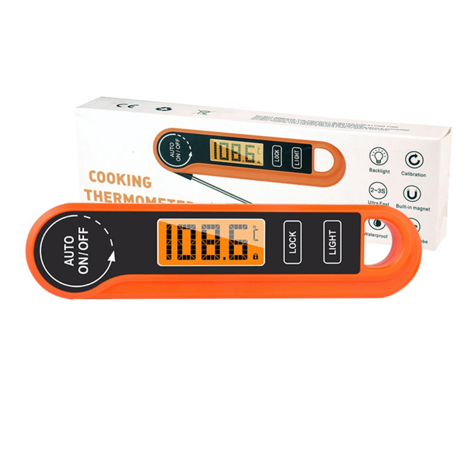 Digital Meat Thermometer Instant Read Thermometer Waterproof with Folding Stick Magnetic Back and Backlit Display for Outdoor Grilling Bbq Cooking Baking Orange 1 Pack