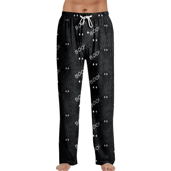 WTOBBY Anime Pajama Pants Sleepwear Casual Drawstring Elastic Waist Comfy Straight Yoga Loose Trousers with Halloween Print Men's Lounge Pants,Black L