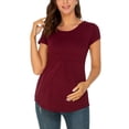 thumbnail image 2 of Ecavus Maternity Tops Short Sleeves Pregnancy Tunic for Women Wine Red S, 2 of 4