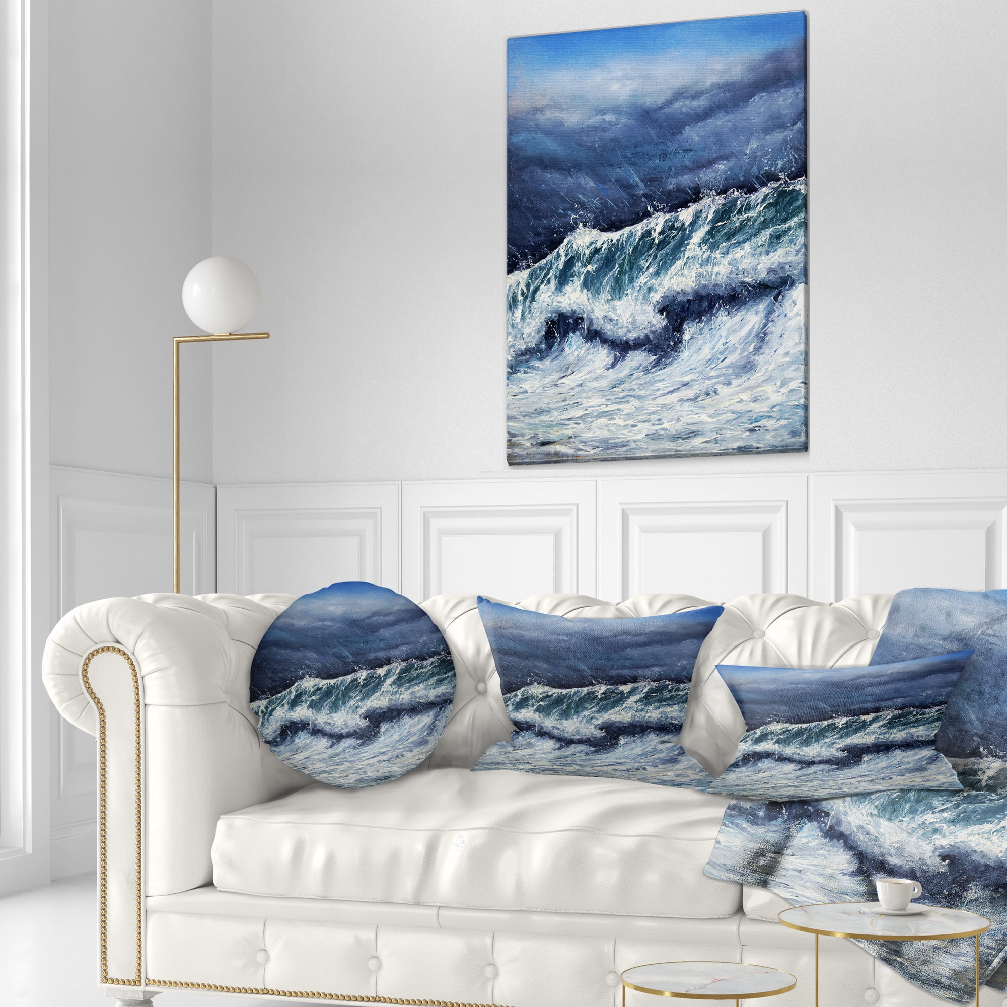 Designart Storm in Ocean - Seascape Photography Throw Pillow - 12x20